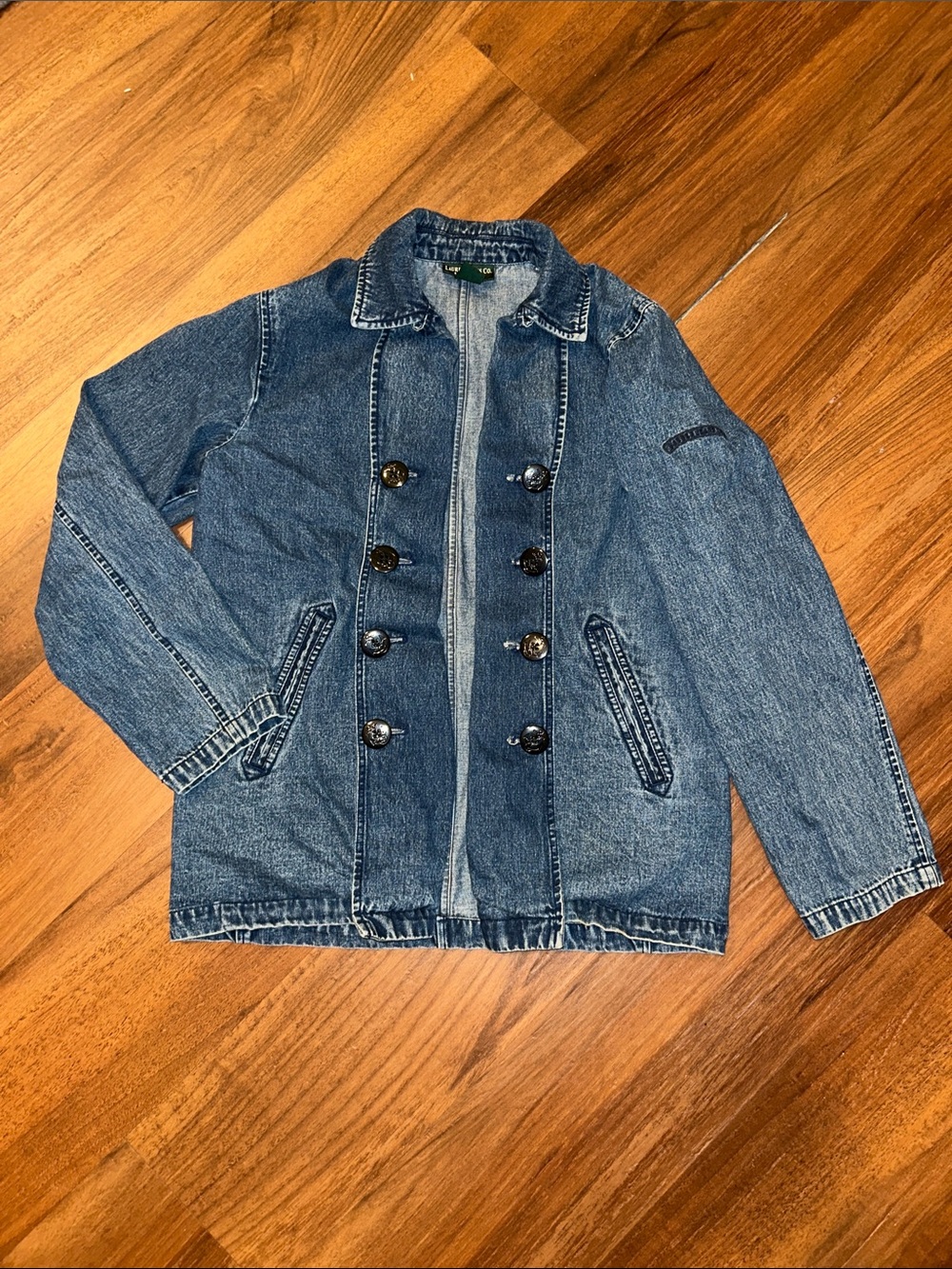 VTG Ralph Lauren Jeans Co Denim Double-Breasted Jean Chore Jacket Coat Petite S